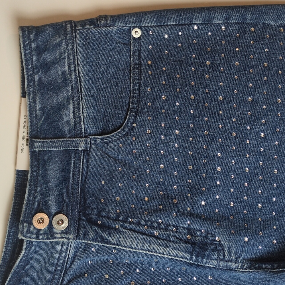INC International Concepts Rhinestone High Rise Denim 5 Inch Shorts Women's 12 - Picture 6 of 16